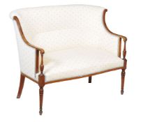 An Edwardian mahogany and inlaid two seat ‘love-seat’ settee, circa 1905, 90cm high, 117cm wide,