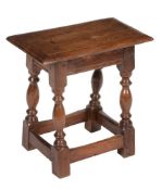 A yew joint stool in late George III style, 50cm high, the seat 49cm x 28cm