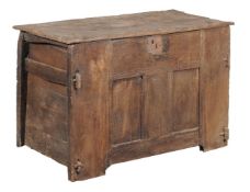 An oak coffer, 16th century and later, 82cm high, 125cm wide, 61cm deep