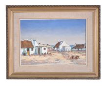 Charles van der Merwe (South African 1938-1996) Coastal cottages Oil on board Signed and dated 76