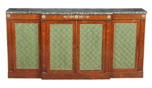 Y A Regency rosewood side cabinet, circa 1820, the green marble top above pleated and gilt metal