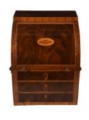 A George III mahogany and marquetry decanter case in the form of a bureau, late 18th century, the