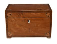 Y A George III satinwood and marquetry tea caddy in Sheraton style, late 18th century, of