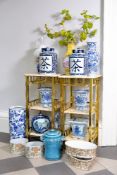 A selection of modern Chinese porcelain, to include a blue and white stick stand, 45cm high, a