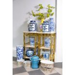 A selection of modern Chinese porcelain, to include a blue and white stick stand, 45cm high, a