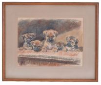 λ Peter Biegel (British 1913 - 1987) Teazel's Puppies Pastel Signed and dated 60 lower left