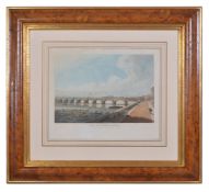A set of three maple and parcel gilt framed prints of London, comprising A View of the Bank of