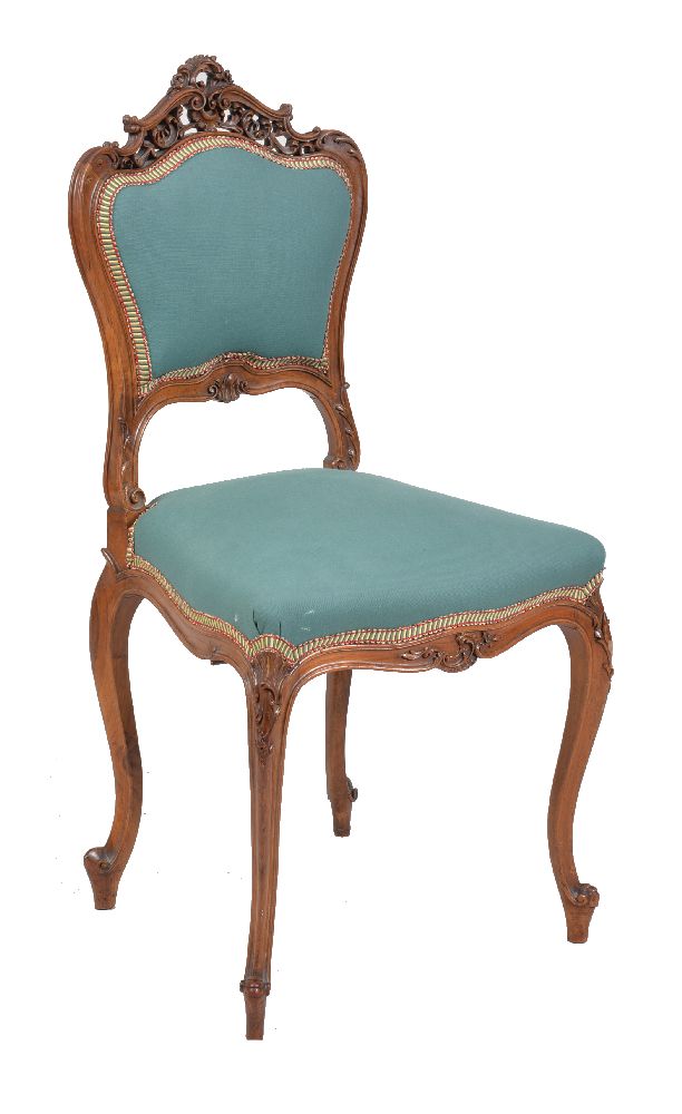 A set of four French carved walnut and upholstered salon chairs, comprising a pair of armchairs, - Image 3 of 3