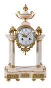 A French white marble and gilt metal mounted portico mantel clock, early 20th century, the eight-day