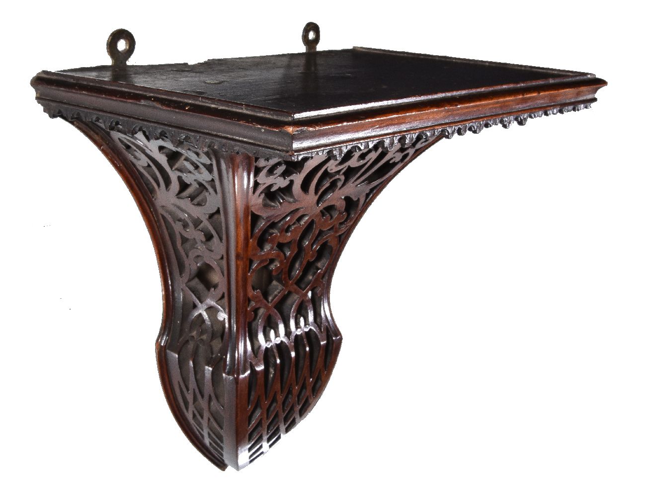 A Victorian carved and stained walnut wall bracket, circa 1860, the rectangular top above a - Image 2 of 2