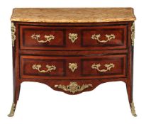 Y A French mahogany, rosewood and parquetry commode in Louis XV style, 19th century, of bow front
