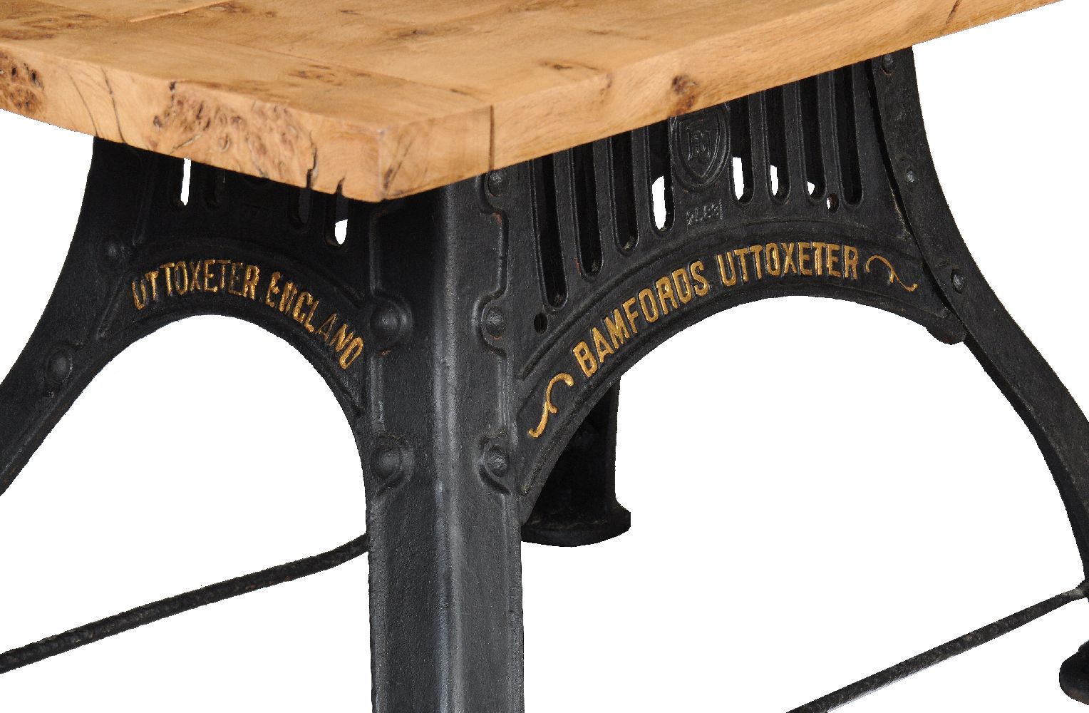 An oak mounted cast iron 'industrial' table, the base late 19th/early 20th century, the top of - Image 2 of 4