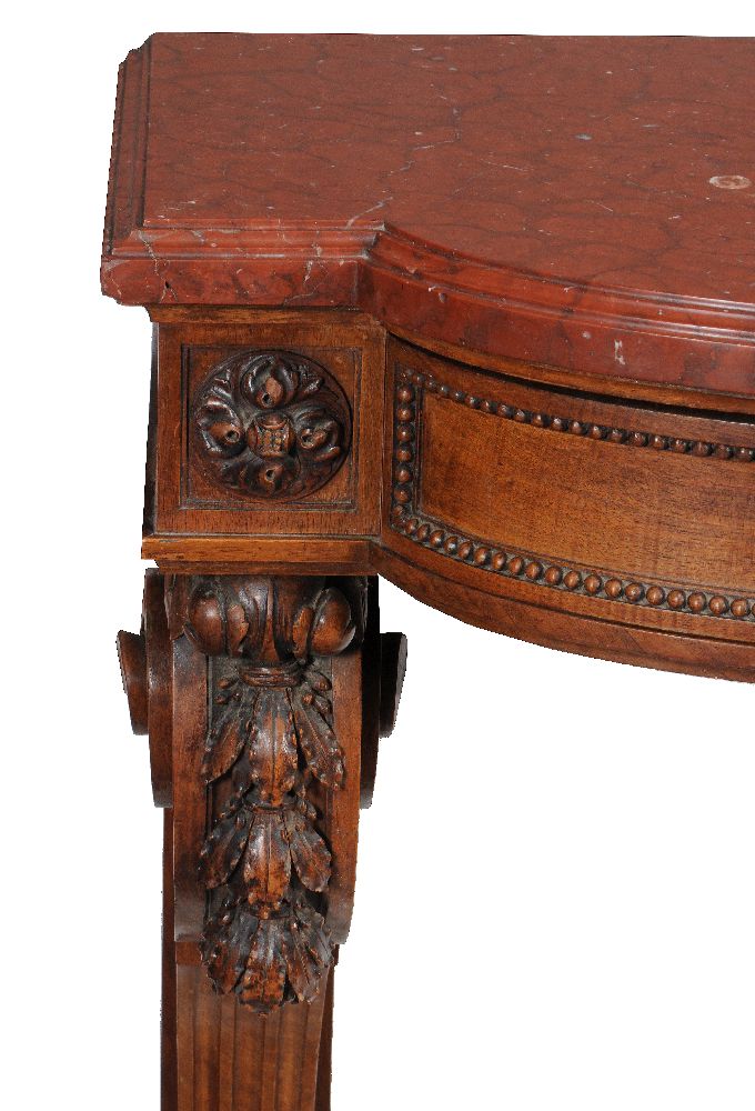 An oak console table, late 19th century, of break bowfront outline, with a red marble top above - Image 2 of 2