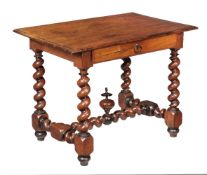 A Continental walnut centre table in 17th century style, mid 19th century, the top and single frieze