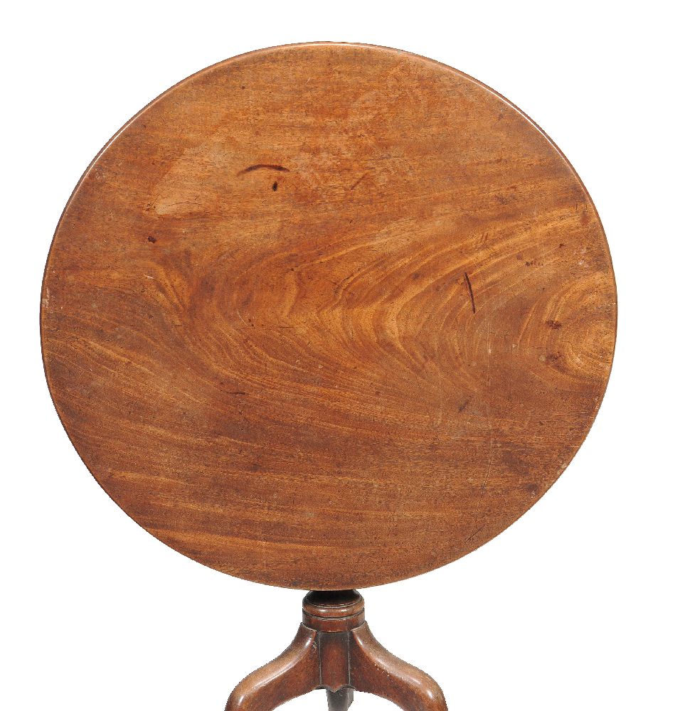 A George III mahogany tripod table, circa 1780, the single plank top above baluster pillar and - Image 2 of 2