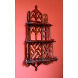 A flight of Victorian mahogany hanging wall shelves in Chinese Chippendale taste, 100cm high, 59cm