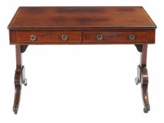 Y A Regency mahogany and rosewood banded library table, circa 1820, with two short drawers to one