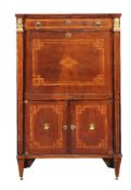 A Napoleon III mahogany and tulipwood banded escritoire, circa 1870, In Egyptian revival taste, with
