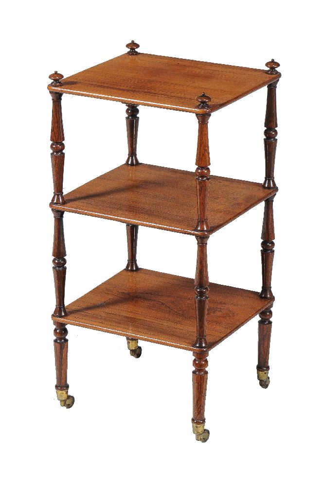 Y A William IV rosewood three tier whatnot, circa 1835, 72cm high, the top 32cm x 36cm together with - Image 3 of 3
