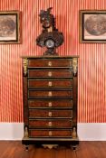 Y A Napoleon III ebonised and red tortoise shell and brass marquetry secrétaire chest, circa 1870,