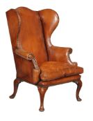 A Leather and upholstered armchair in George I style, 20th century, 122cm high, 84cm wide, 72cm