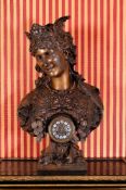 A spelter figural mantel clock, second half 19th century, the eight day French bell striking