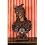 A spelter figural mantel clock, second half 19th century, the eight day French bell striking