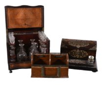 Y A French kingwood and brass marquetry inset decanter case, late 19th century, of rectangular form,