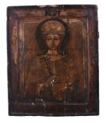 Three icons, comprising; a 19th century icon of St Veronica, the Veil to the border above, tempera