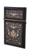 A Continental black composition rectangular card case, possibly French, circa 1880, the front with
