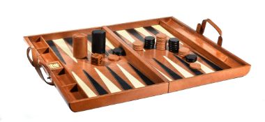 Mufti, Michael d'Souza, a leather cladded backgammon board, the leather case opening to a leather