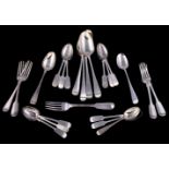 A collection of silver fiddle and old English flatware, various George III and later makers and