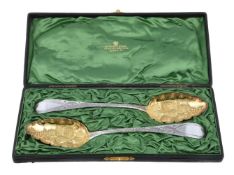 A cased pair of George IV Irish silver Old English pattern table spoons by Thomas Townsend, Dublin