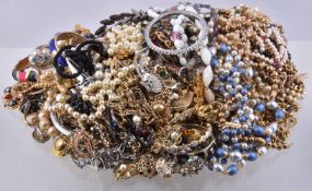 A collection of costume jewellery, including: various necklaces; bracelets; brooches; and other