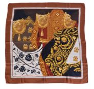Versace, Barocco, a silk foulard, in the Barocco print, with capped corners, 135cm wide; Les Must de