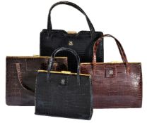 ϒ Asprey, four 1930's crocodile handbags, to include: a brown crocodile handbag