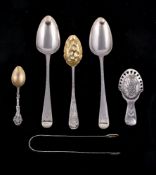 A small collection of silver flatware, comprising: a pair of George III old English bright-cut table