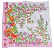 Asprey, a silk scarf, decorated with strawberries, grapes, morning glory, watermelon, passion