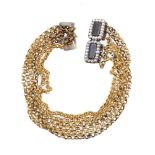 A multi strand belcher link bracelet, the six strands with textured belcher links, to the claps,