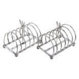 A pair of Edwardian six division toast racks with W handles by Atkin Brothers, Sheffield 1901,