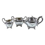 ϒ An early Victorian Scottish silver circular baluster three piece tea service by James McKay,