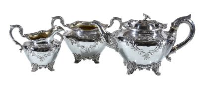 ϒ An early Victorian Scottish silver circular baluster three piece tea service by James McKay,