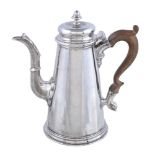 A George II silver small coffee pot by Dike Impey, London 1736, straight-tapered with an acorn