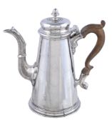 A George II silver small coffee pot by Dike Impey, London 1736, straight-tapered with an acorn