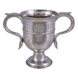 A George III silver twin handled pedestal cup by William Collings, London 1774, with twin scroll