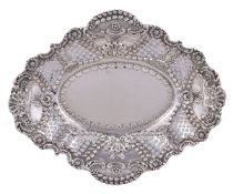 A late Victorian silver shaped oval basket by Harrison Brothers & Howson, Sheffield 1896, embossed