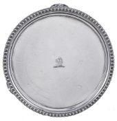 A George IV silver circular small salver by Joseph Angell I, London 1824, with a raised egg-and-dart