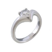 A platinum diamond ring, the brilliant cut diamond, stated to weigh 0.62 carats, in a fancy setting,