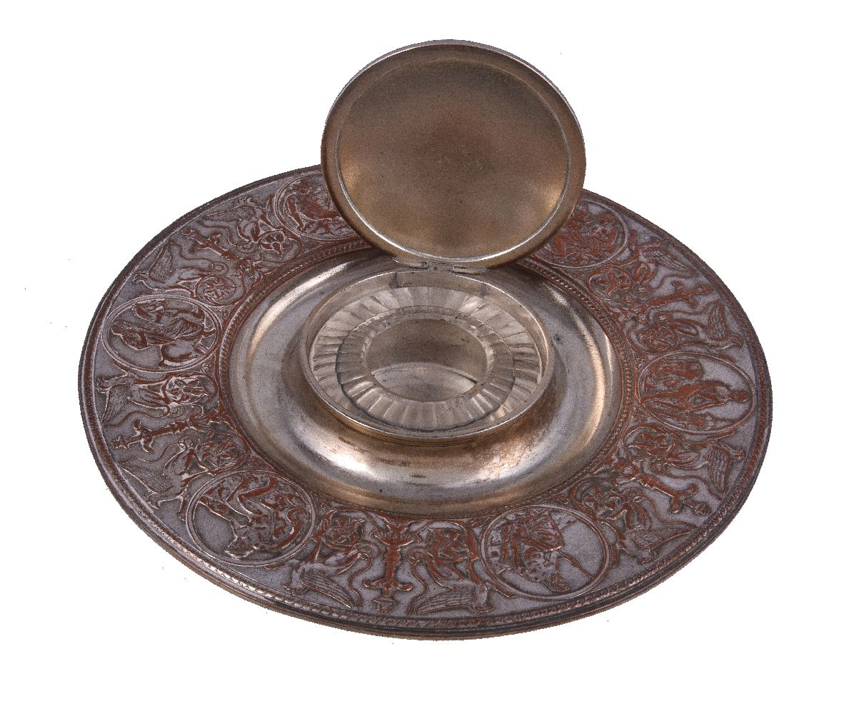 A Victorian electrotype circular inkstand by Elkington & Co, stamped mark, no. 941, circa 1850, - Image 3 of 3