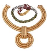 A costume jewellery necklace by Lara Bohinc, composed of snake links to a circular pendant,